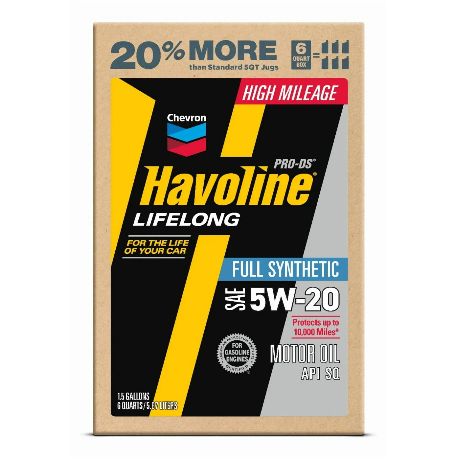 (2-Pack) Chevron Havoline Lifelong Synthetic Motor Oil 5W-20, 6 Quart Smart Chan
