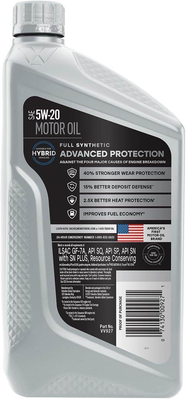 1 QT Advanced 5W-20 Full Synthetic Motor Oil – Enhanced Wear and Heat Defense
