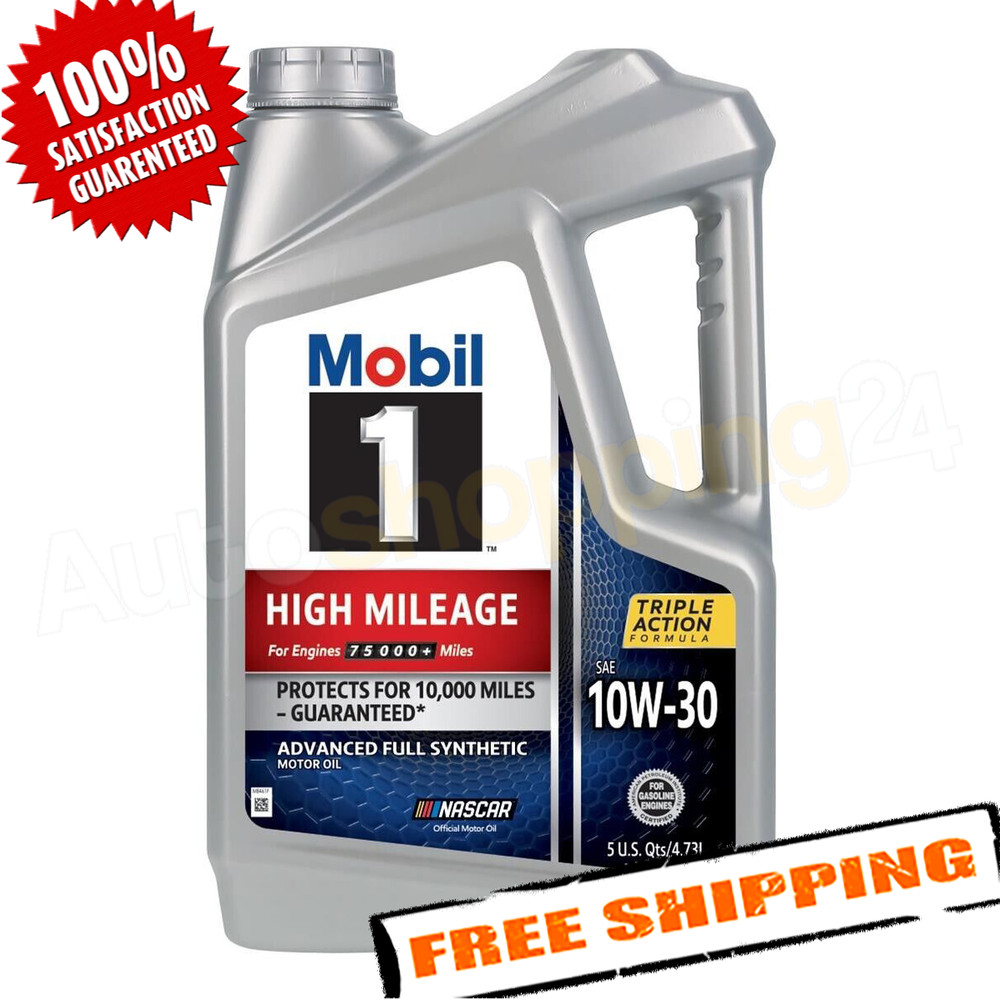 Mobil 1 120770 High Mileage 10W-30 Motor Oil, 5 Quarts – Single