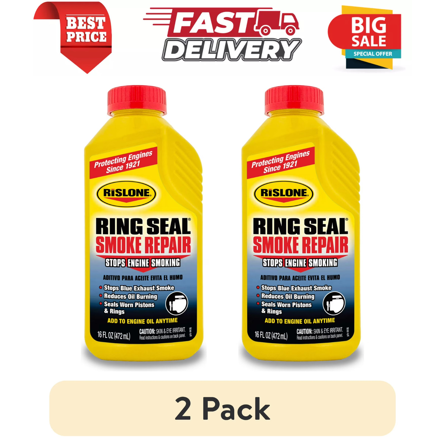 (2 PACK) Rislone Ring Seal Smoke Repair Additive, Stops Engine Smoking – 16 Oz