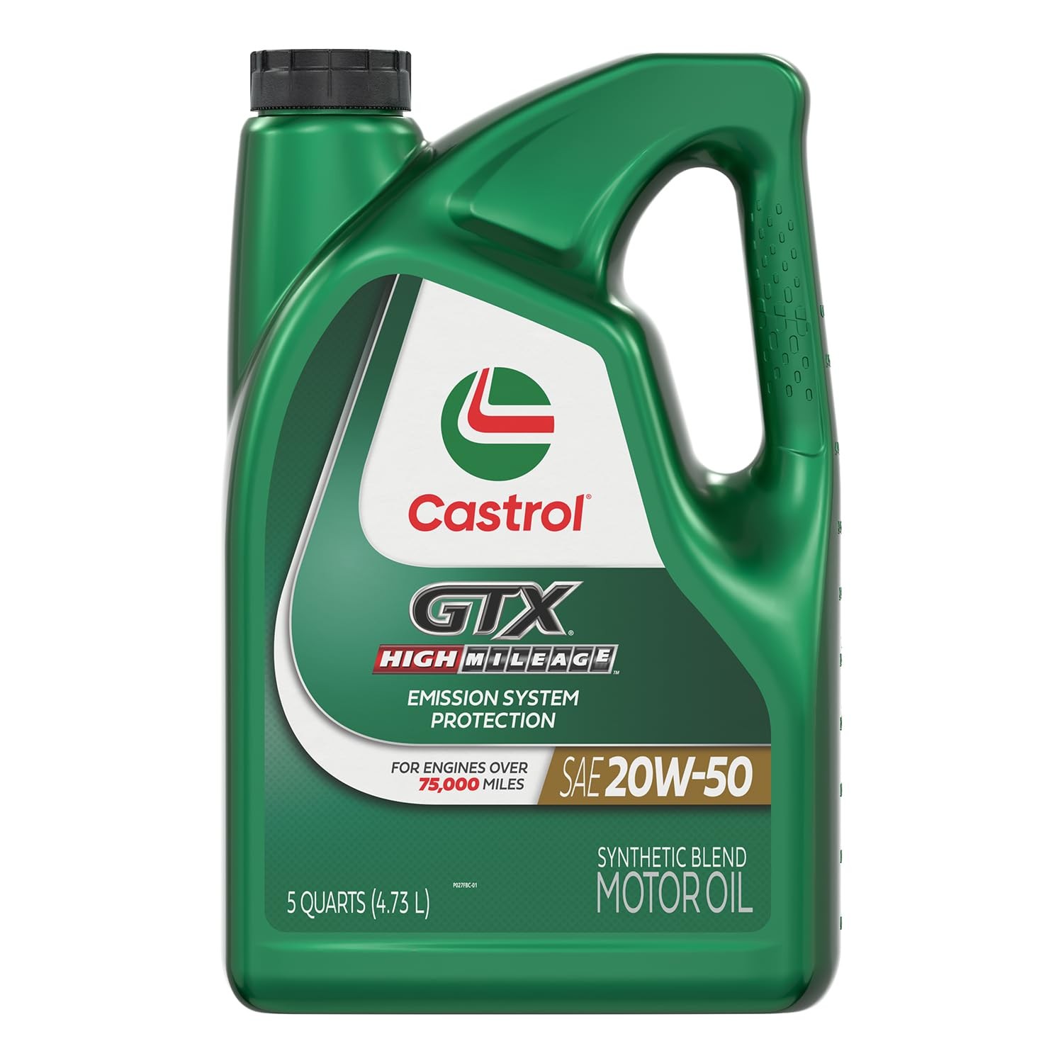 Castrol GTX High Mileage 20W-50 Synthetic Blend Motor Oil, 5 5 Quarts, Amber