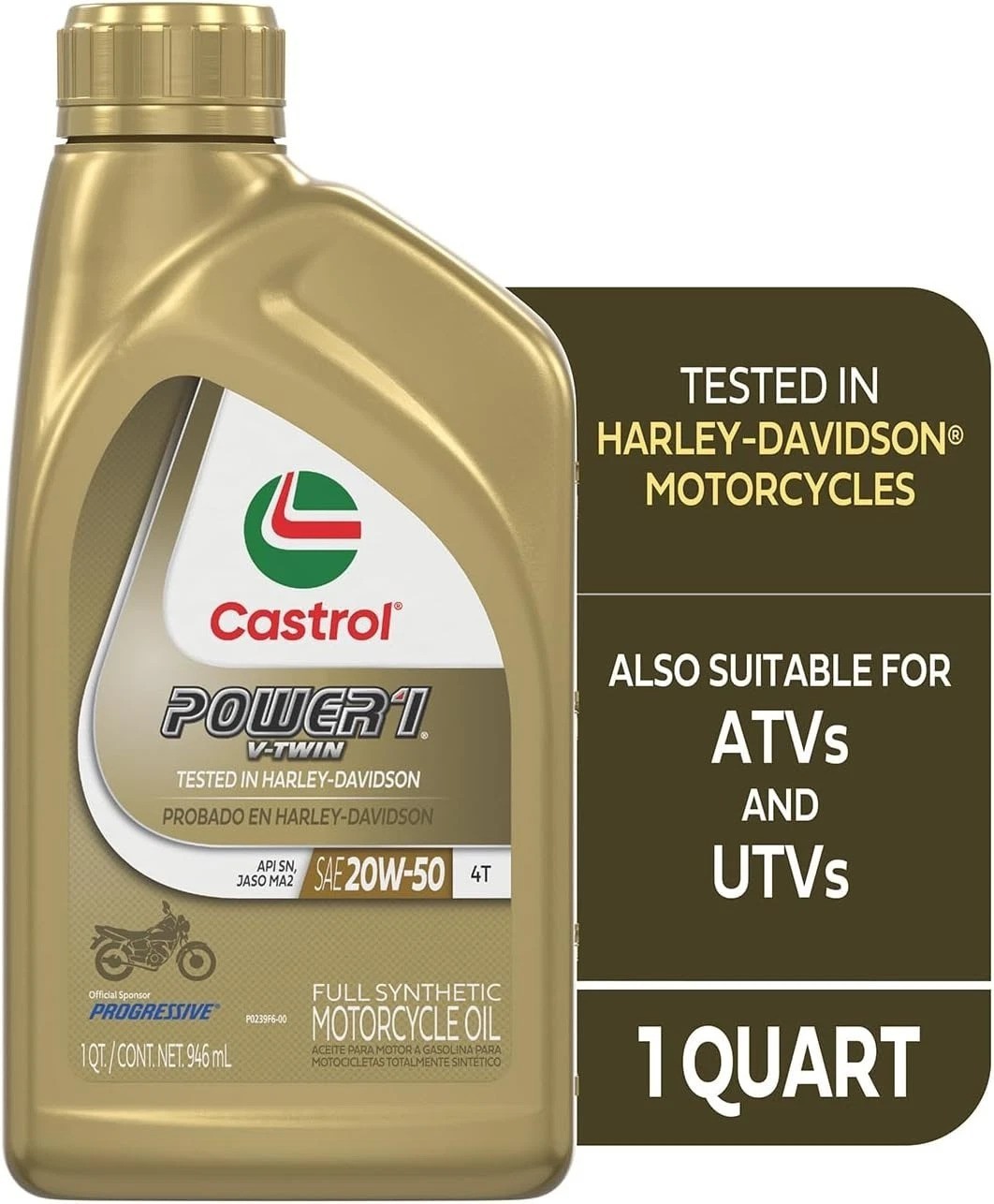 Power1 V-Twin 20W-50 Full Synthetic Motorcycle Oil, 1 Quart, Pack of 6