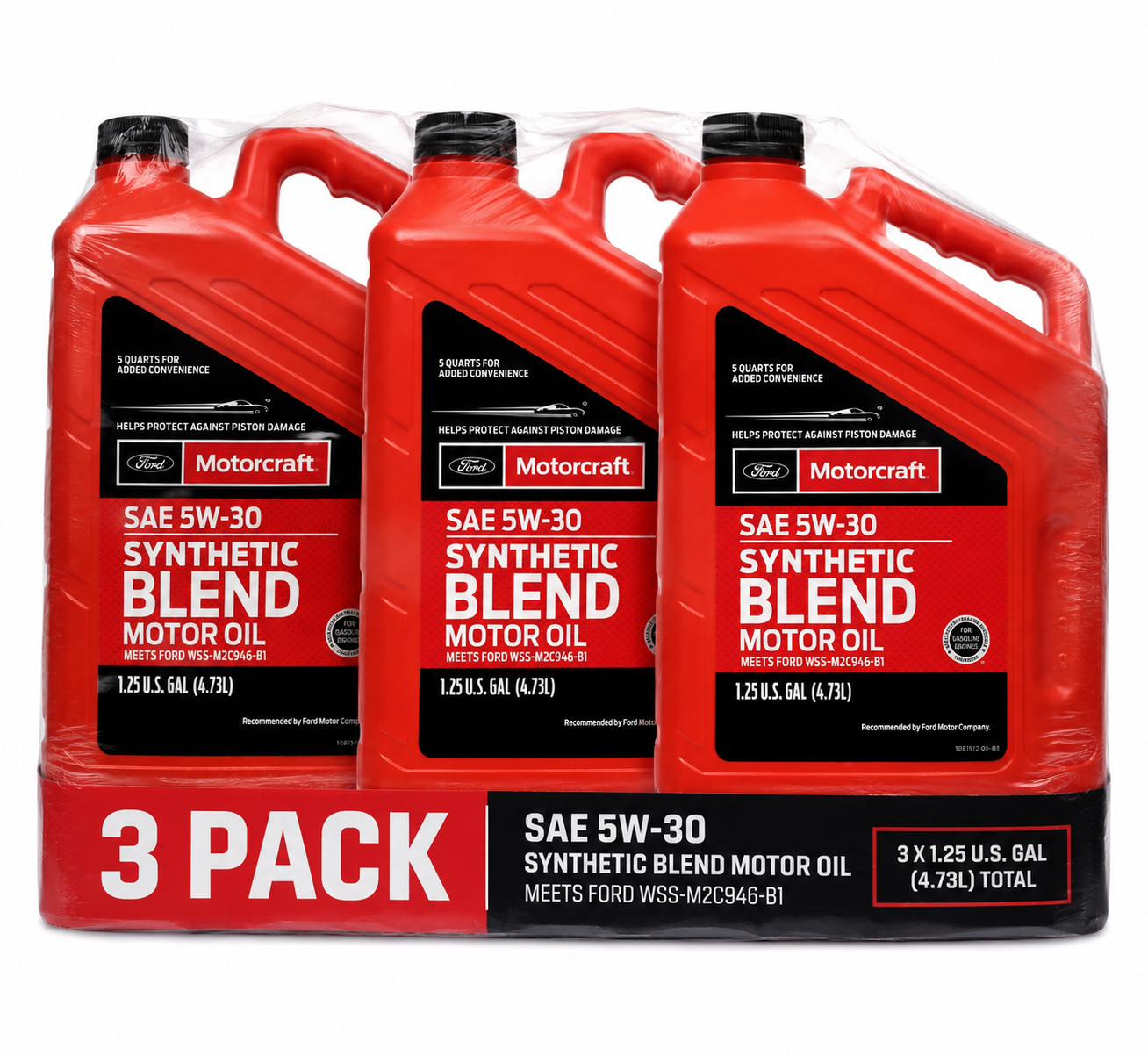 [3 PACK] MOTORCRAFT XO5W305Q3SP Premium Synthetic Blend; SAE 5W-30; 5 Quart