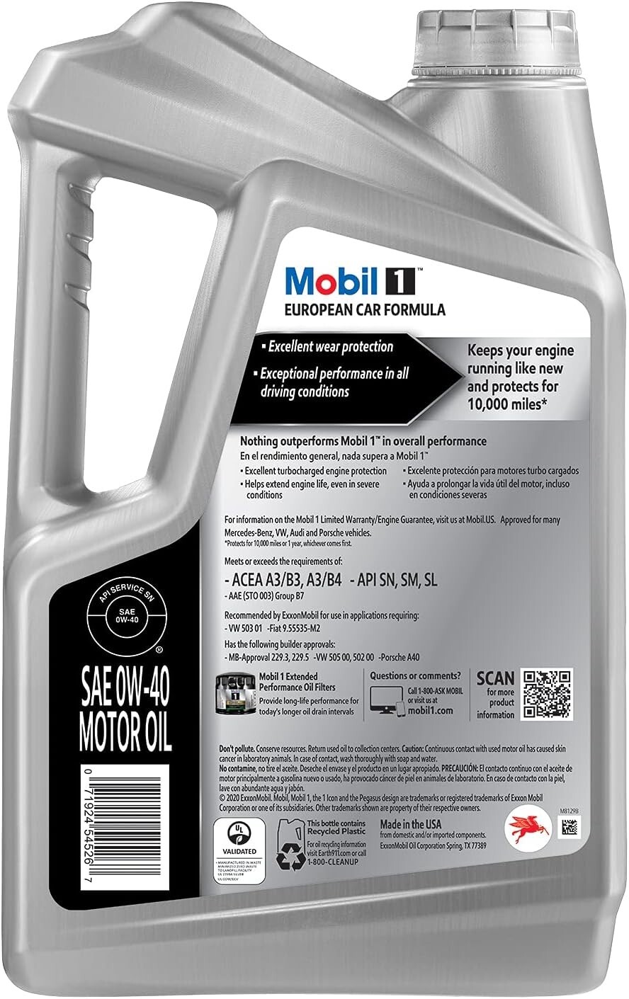 Mobil 1 FS European Car Formula Full Synthetic Motor Oil 0W-40 5 Quart New