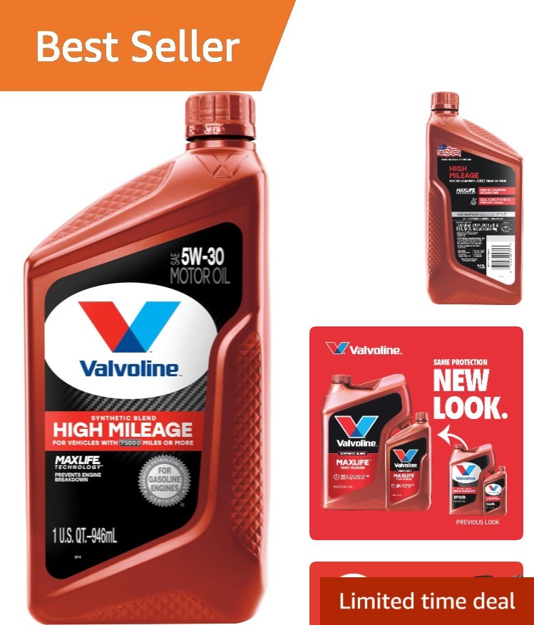High Mileage 5W-30 Synthetic Blend Motor Oil with MaxLife Technology, 1 Quart