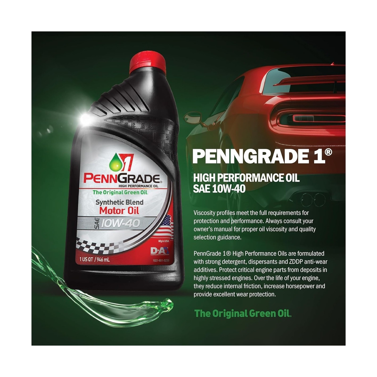 PENN GRADE 1, 71440, Synthetic Blend High Performance Oil SAE 10W-40, 5 Quart…