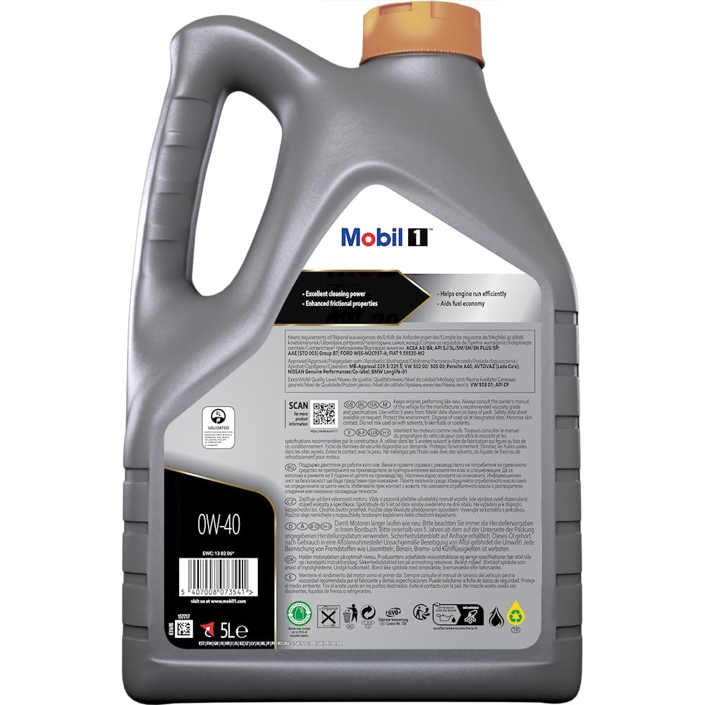 Full Synthetic Motor Oil 0W-40 for European Cars, 5 Quart – High Performance Oil