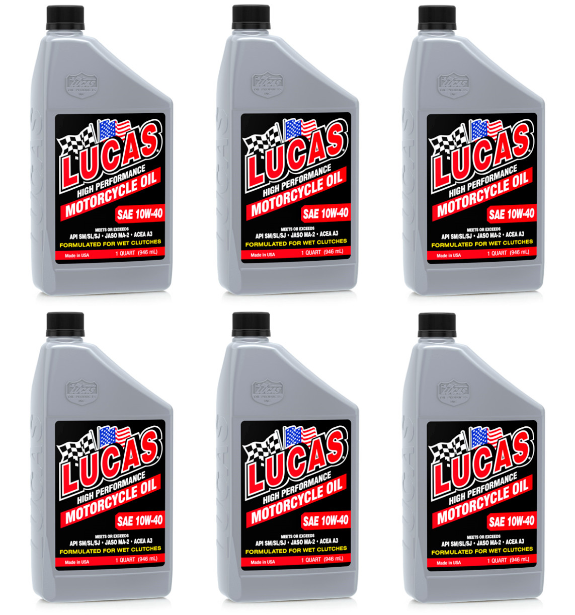 Lucas 10767 10W40 High Performance Motorcycle Oil; Case of 6 – 1 Quart Bottles