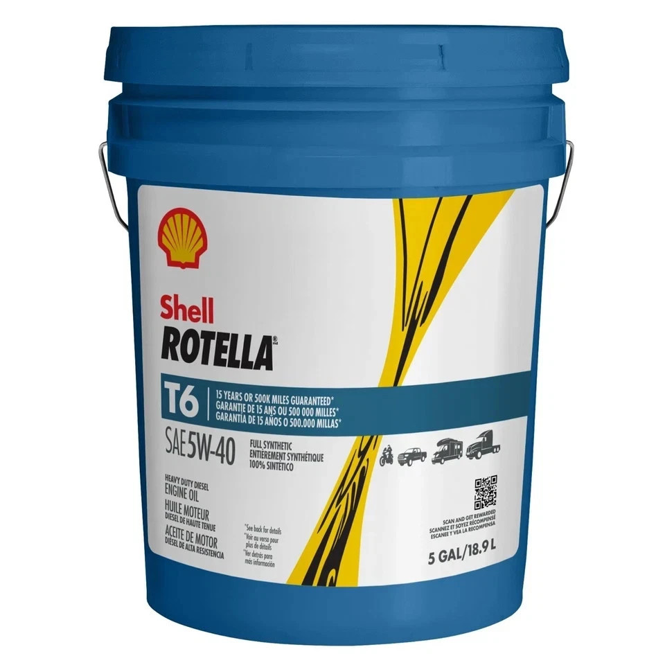 Shell ROTELLA T6 Diesel Engine Full Synthetic 5W-40 Motor Oil 5 Gallon