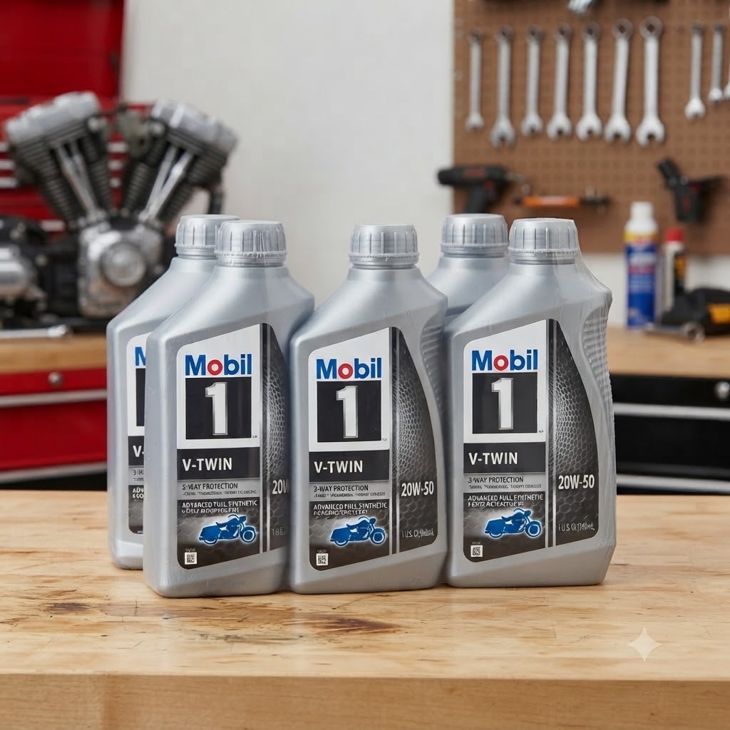5 PACK-MOBIL 112630 Mobil 1 V-Twin Full Synthetic Motorcycle Oil SAE 20W-50 1 Qt