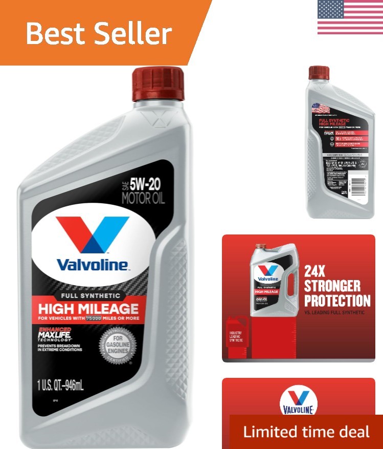 Full Synthetic High Mileage Motor Oil 5W-20 – 1 Quart for Engine Care