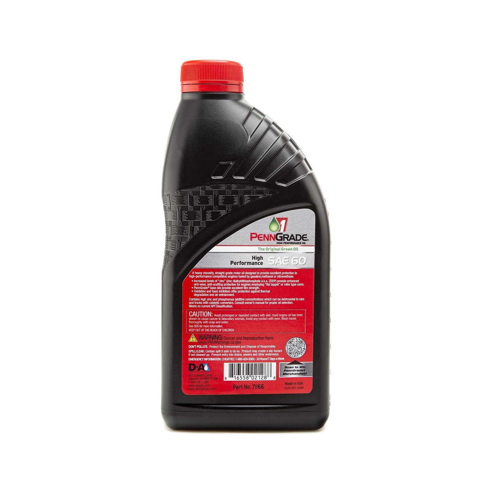 PENN GRADE 1, 71166, Monograde High Performance Oil SAE 60, 1 Quart (6 Pack) 6