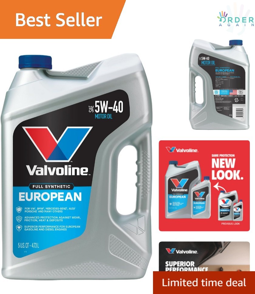 European Vehicle Full Synthetic SAE 5W-40 Motor Oil 5 Qt High-Performance Gen…