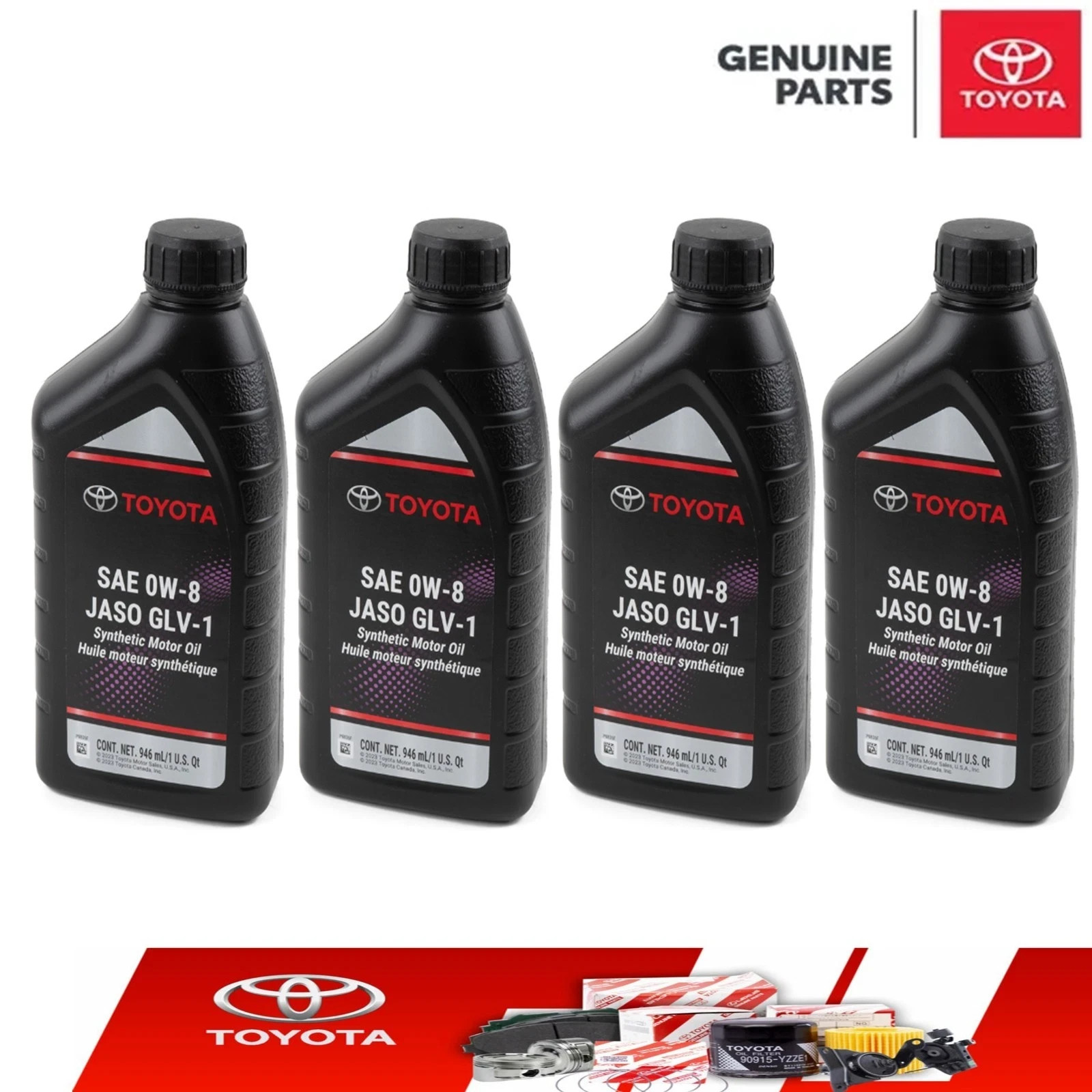 4 Pack / Toyota SAE 0W-8 JASO GLV-1 Synthetic Motor Oil – 1 Quart
