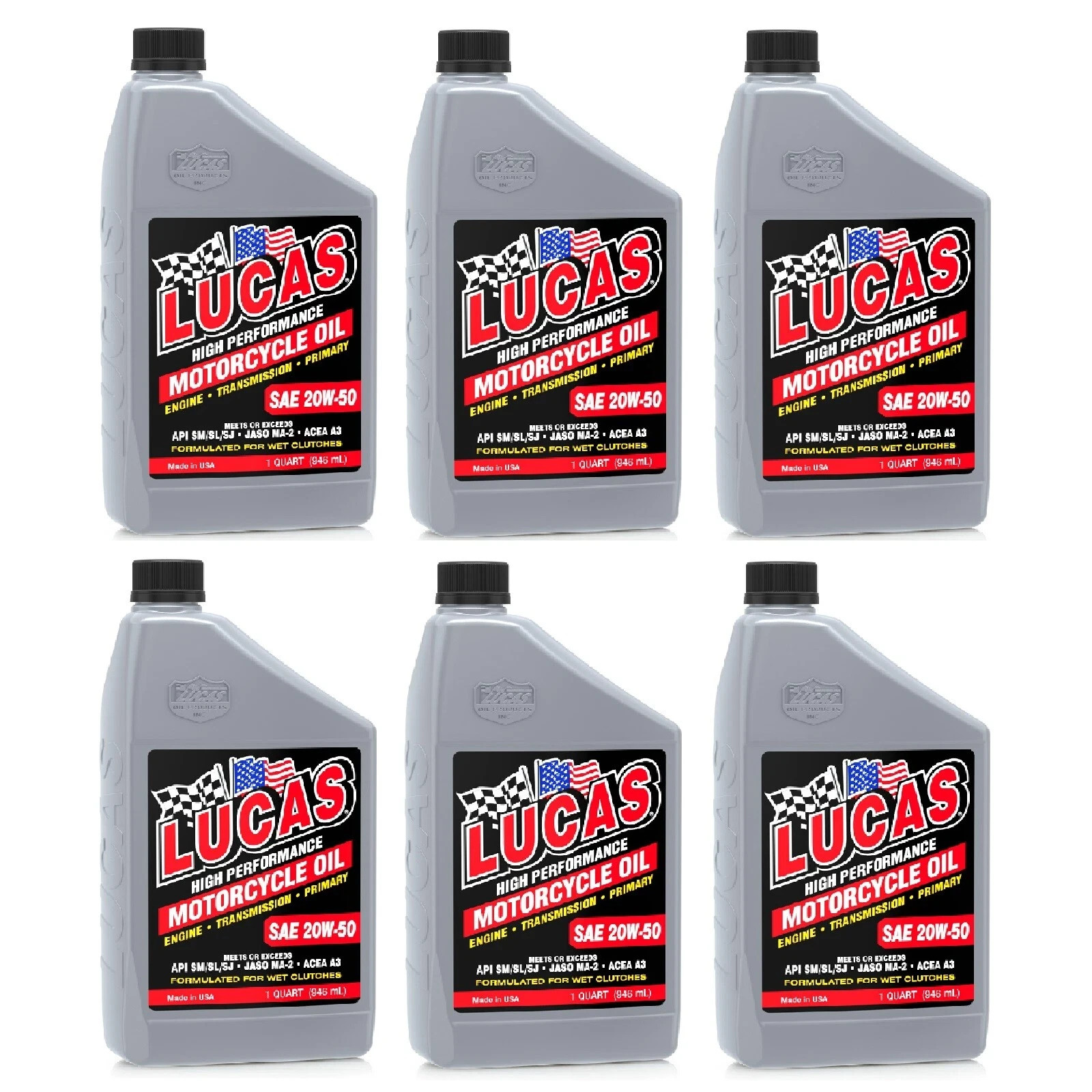 Lucas Oil High Performance SAE 20W-50 Motorcycle Oil 1 Quart Bottles Set of 6