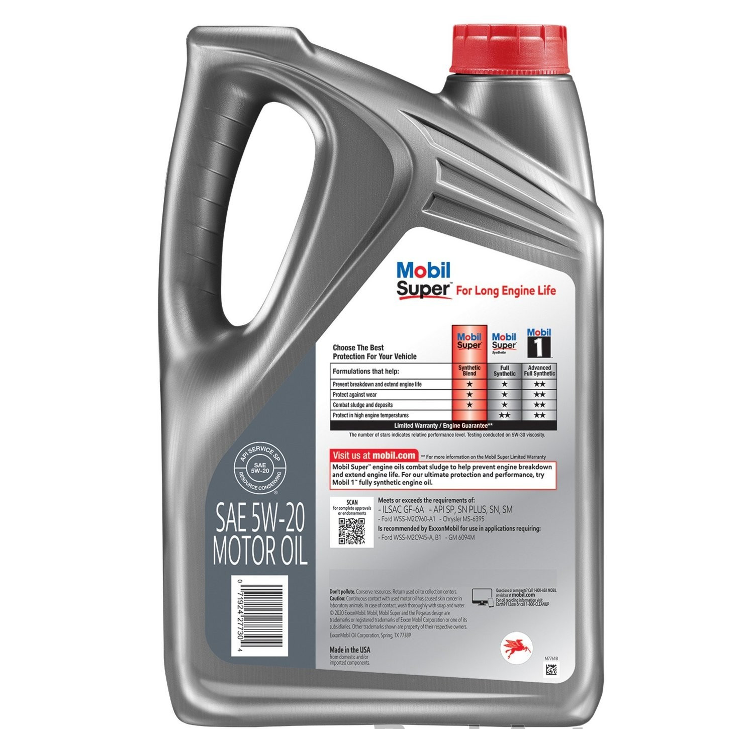 3 PACK-MOBIL 124408 Super 5W-20; Mobil Super; Synthetic Blend; SAE 5W-20 5 Quart