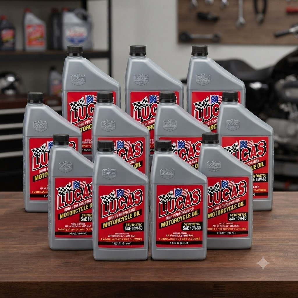 10 PACK- LUCAS OIL 10716 High Performance Synthetic Motorcycle Oil; 10W-50; 1 Qt