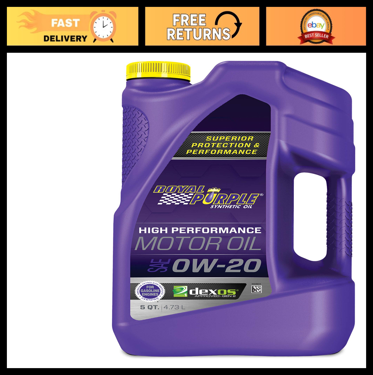 High Performance 0W-20 Synthetic Motor Oil – API-Licensed, 5 Quart, Engine Oil