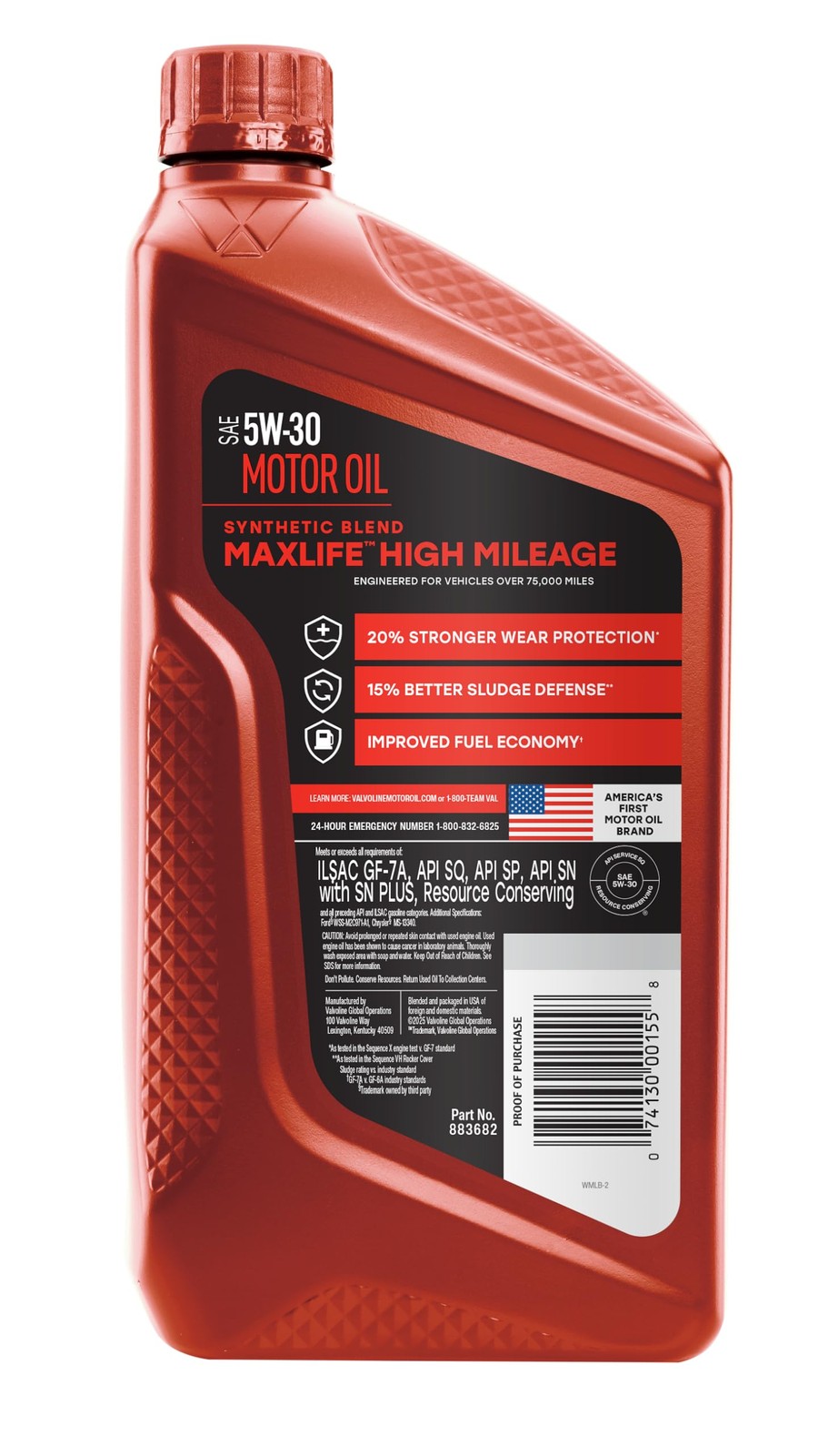 High Mileage 5W30 Synthetic Blend Motor Oil 1 Quart Pack of 6