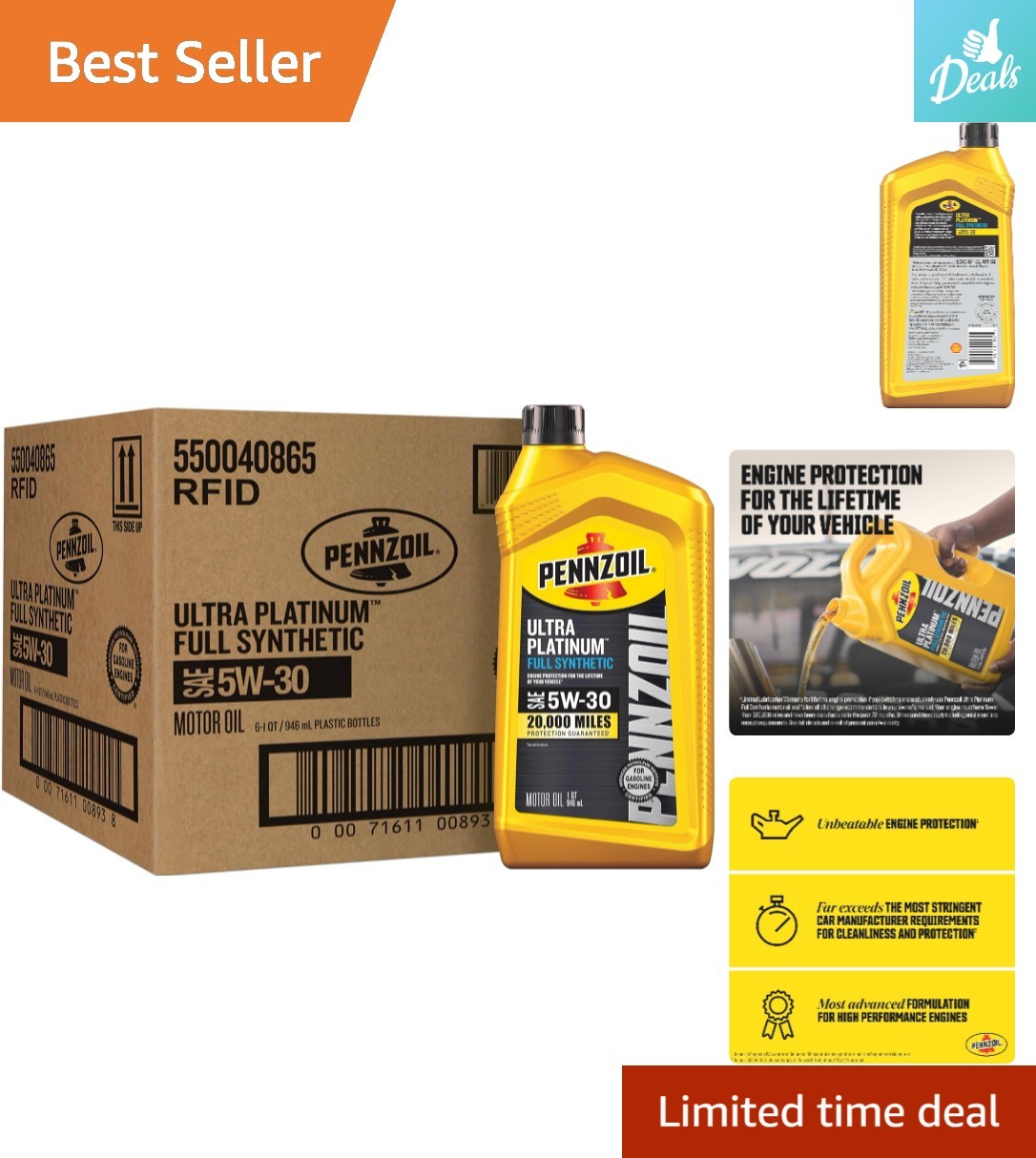 Ultimate Engine Protection: Ultra Platinum Full Synthetic 5W-30, 6 Pack Bundle