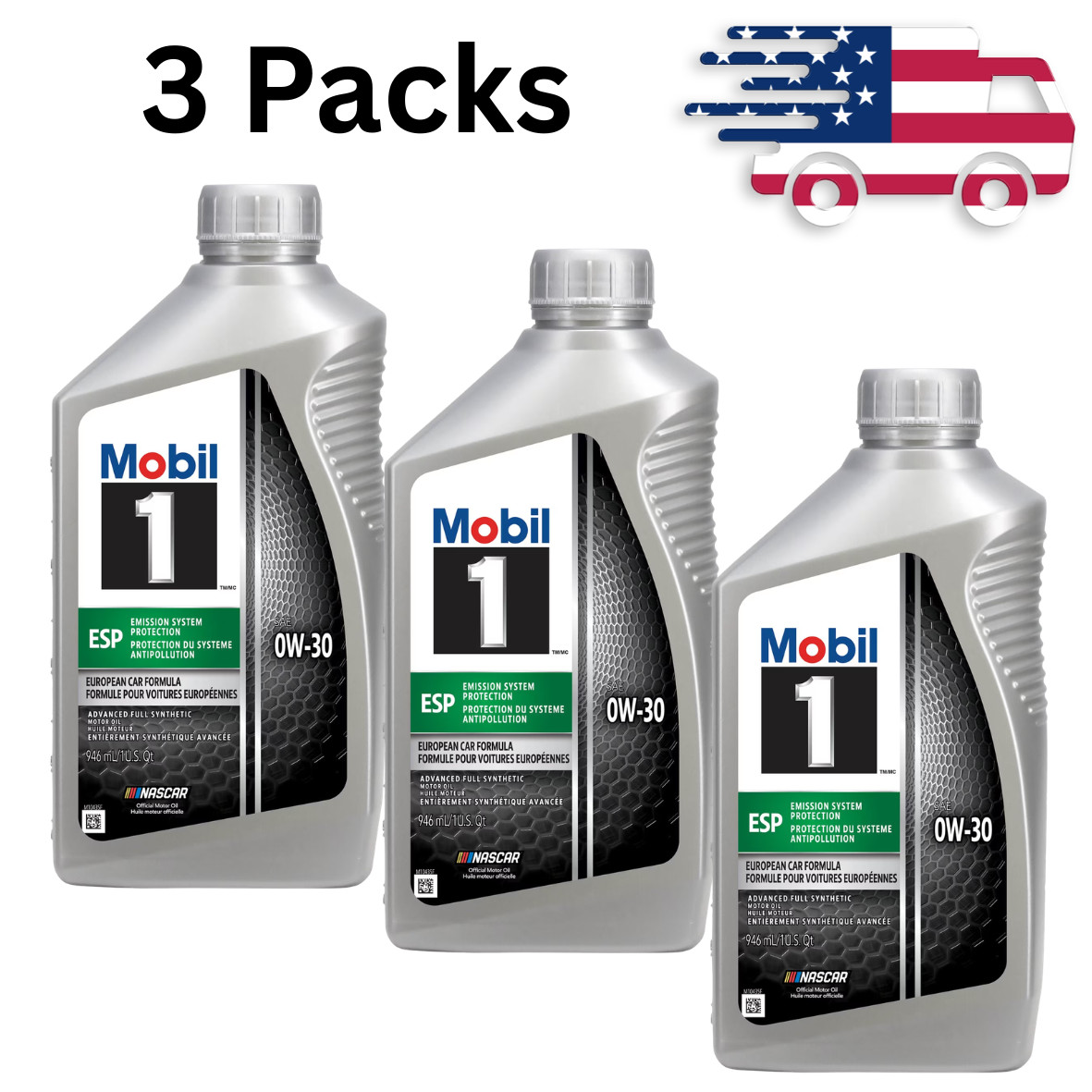 (3 pack) Mobil 1 ESP Full Synthetic Motor Oil 0W-30, 1 Quart