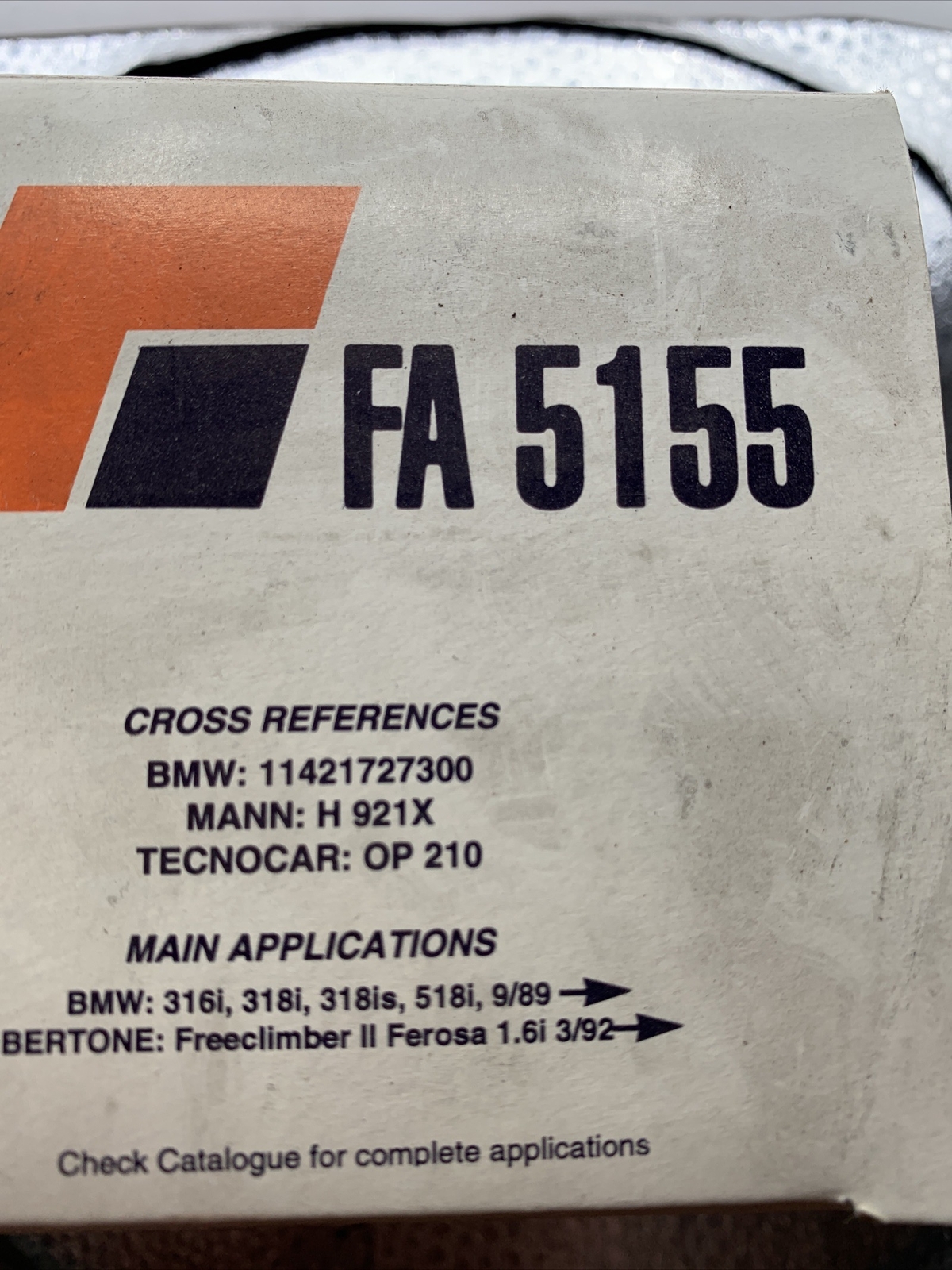 Fa5155 Fiamm Oil Filter Bmw E30-E36-E34 316-318-318Is-518 Bertone Freeclimber