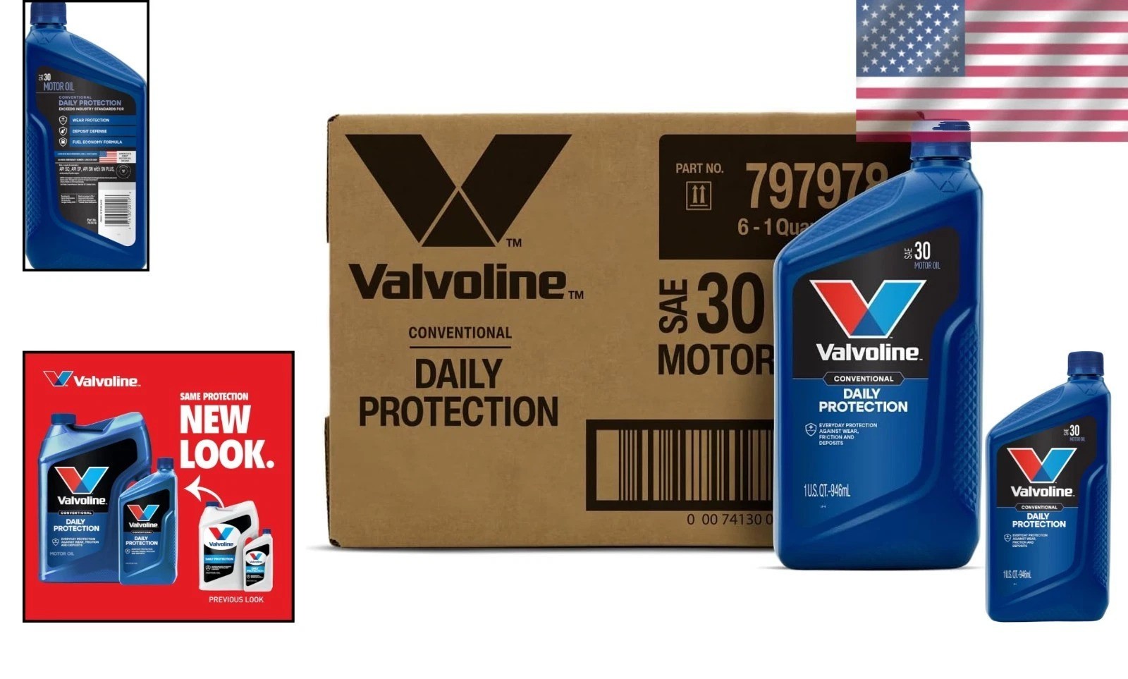 Conventional SAE 30 Motor Oil – Daily Protection in 1 QT Size, Case of 6 Bottles