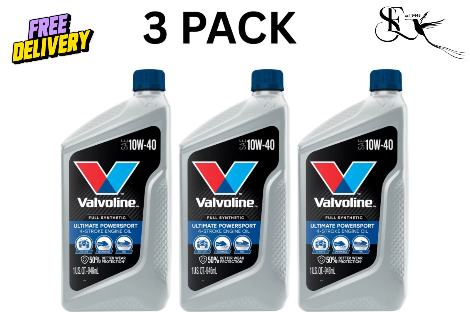 3 Pack Valvoline PowerSport 10W40 Motorcycle Engine Oil Free Ship