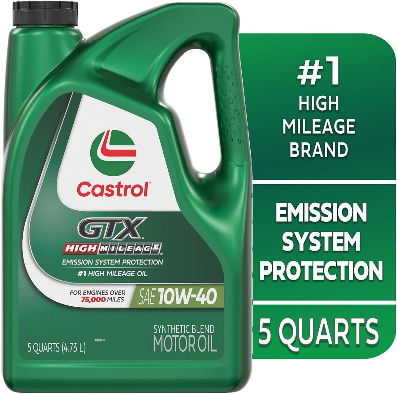 Castrol 03111C GTX High Mileage Synthetic Blend Motor Oil 10W40,5 Quart (4.73 L)