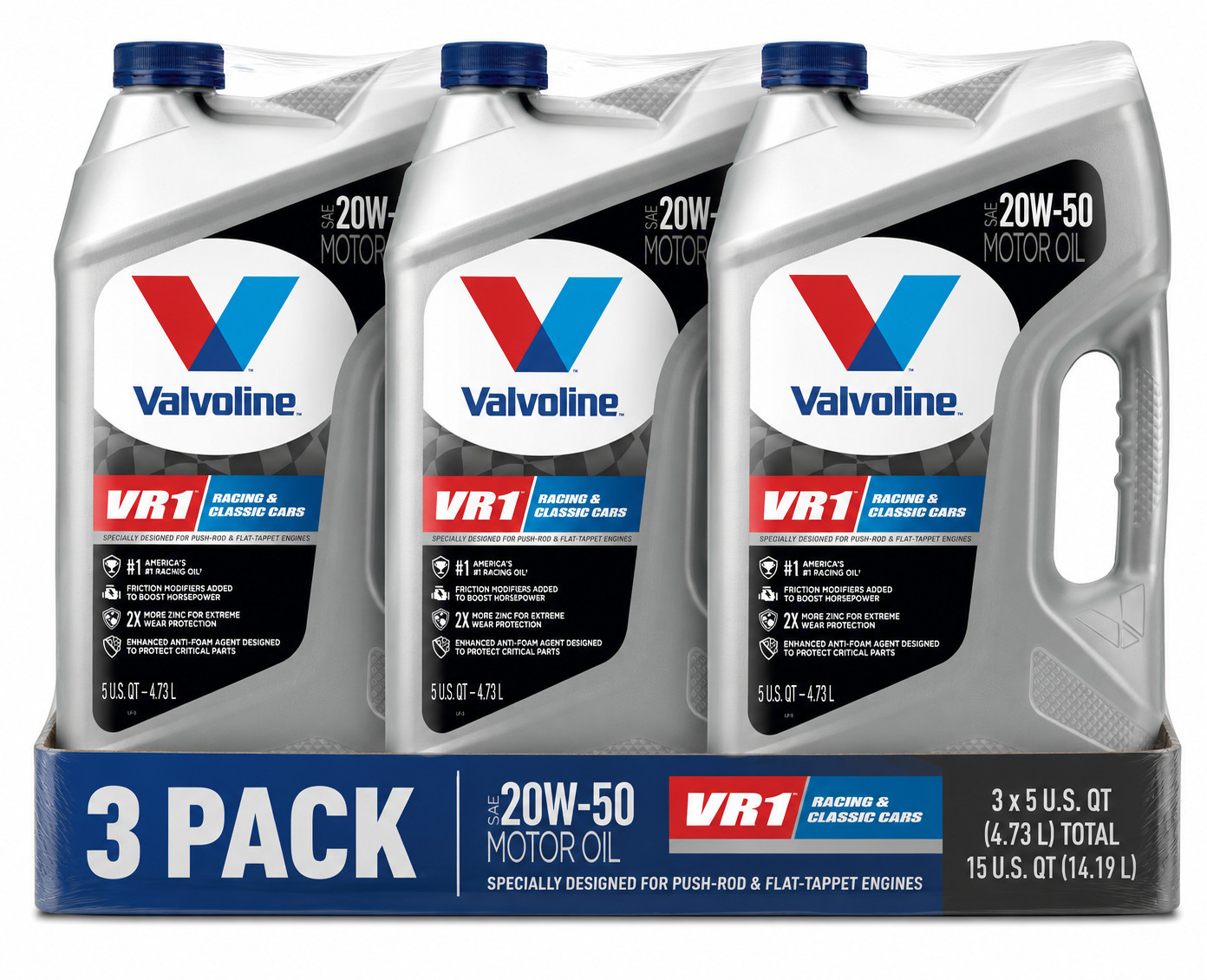3 PACK Valvoline VR1™ Racing SAE 20W-50 Motor Oil – 5 Quart Easy Pour