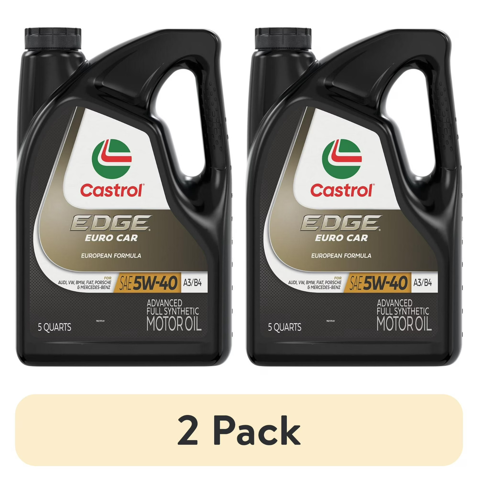 (2 pack) Castrol EDGE Euro 5W-40 A3/B4 Advanced Full Synthetic Motor Oil, 5 Quar