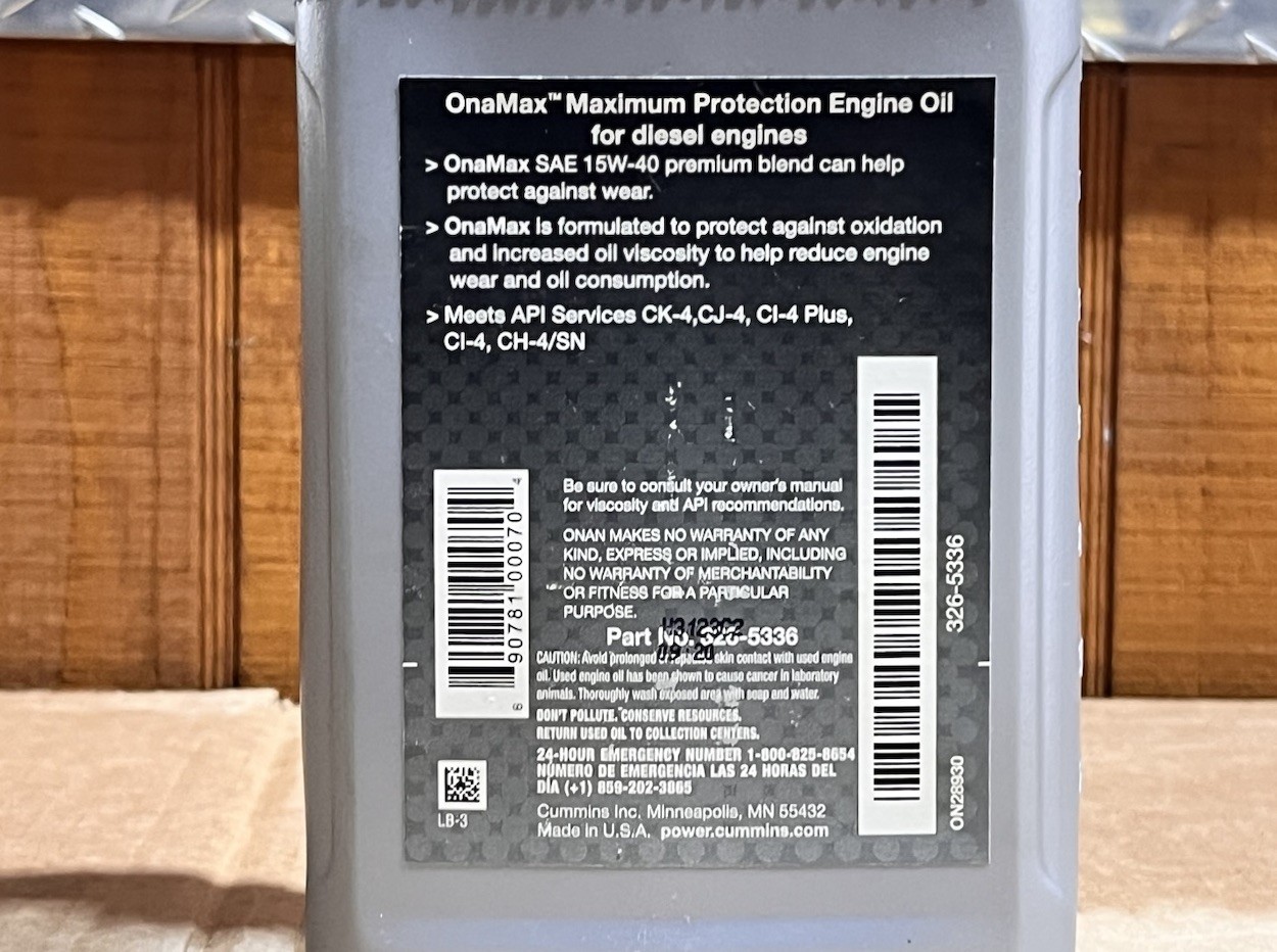 Cummins Diesel Generator Motor Oil 15W-40 ONAMAX #3265336 1 Quart BRAND NEW