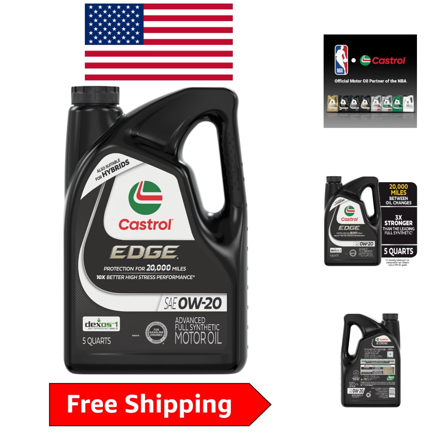 High-Performance EDGE 0W-20 Synthetic Oil, 5 Quarts – High Stress Reliability