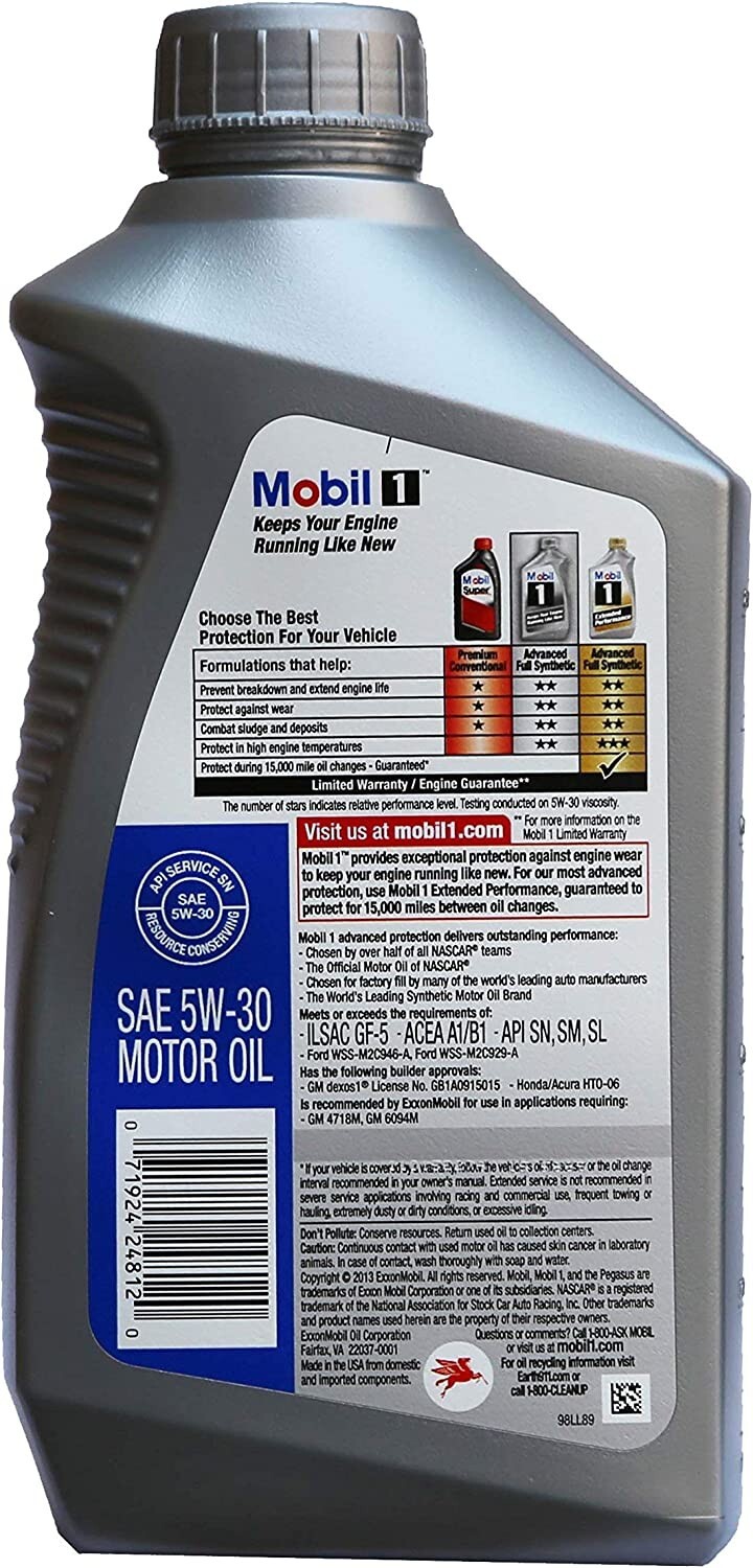 Mobil 1 Advanced Full Synthetic Motor Oil 5W-30, 6-pack of 1 quarts
