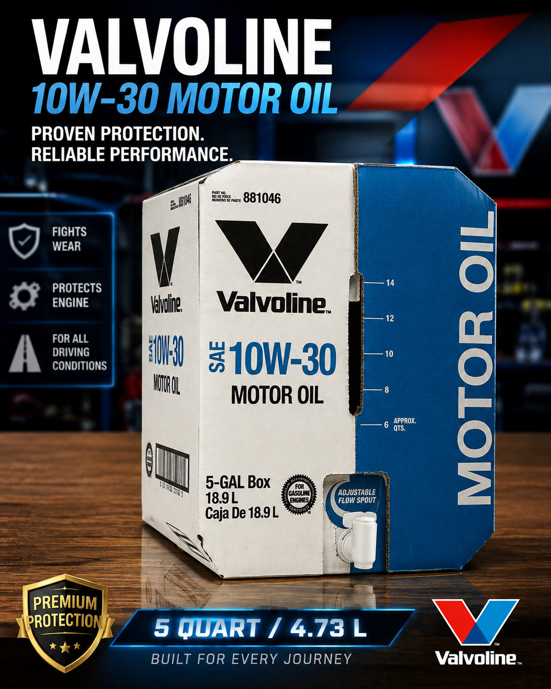 VALVOLINE 881046 Daily Protection SAE 10W-30 Conventional; 5 Gallon Bay Box
