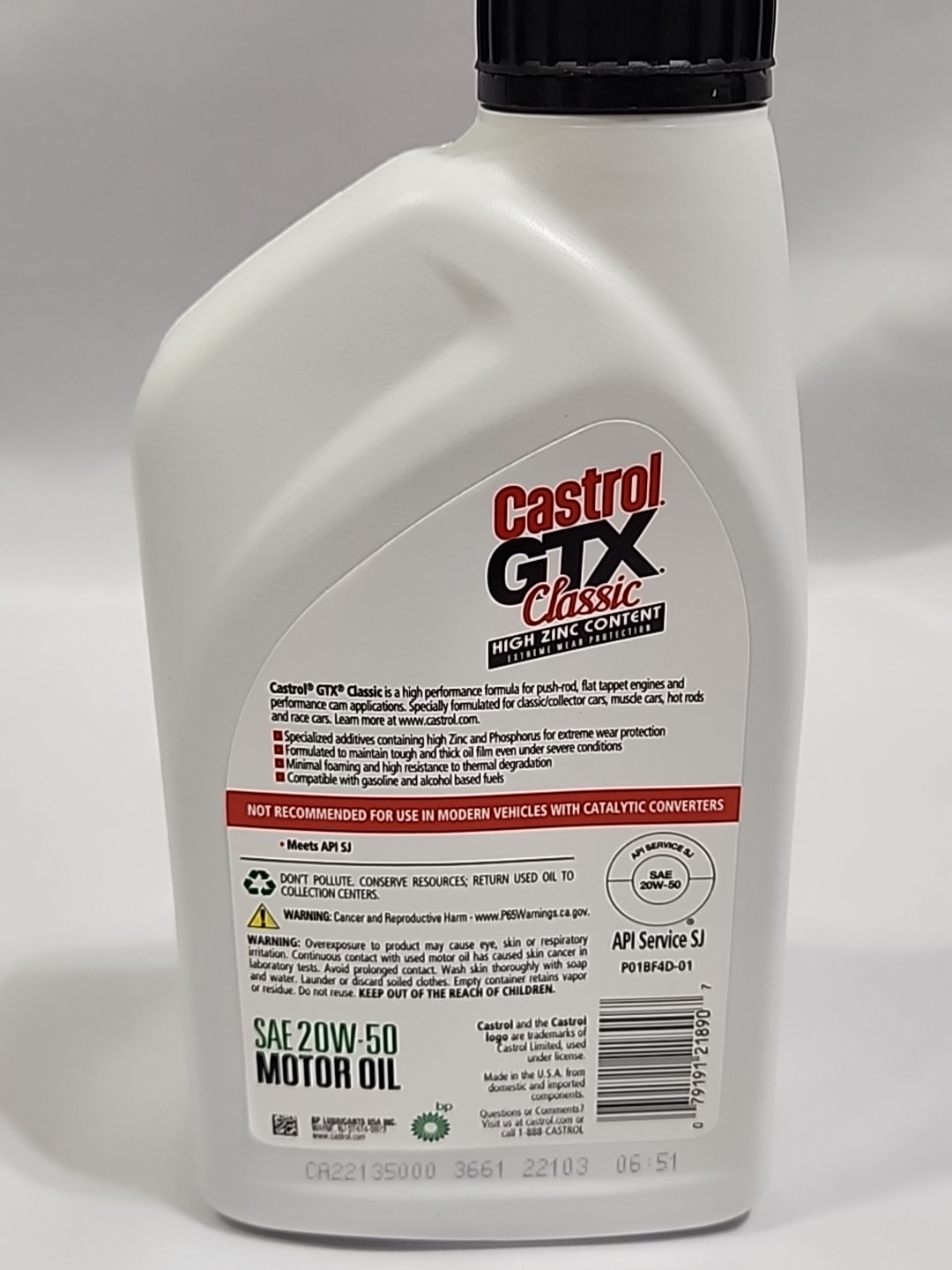 Castrol GTX Classic SAE 20W-50 High Zinc Content Conventional Motor Oil