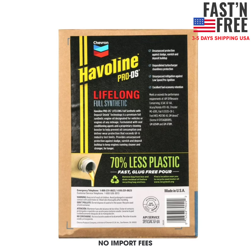 Chevron Havoline Lifelong 5W-30 Full Synthetic Motor Oil, 6 Quarts