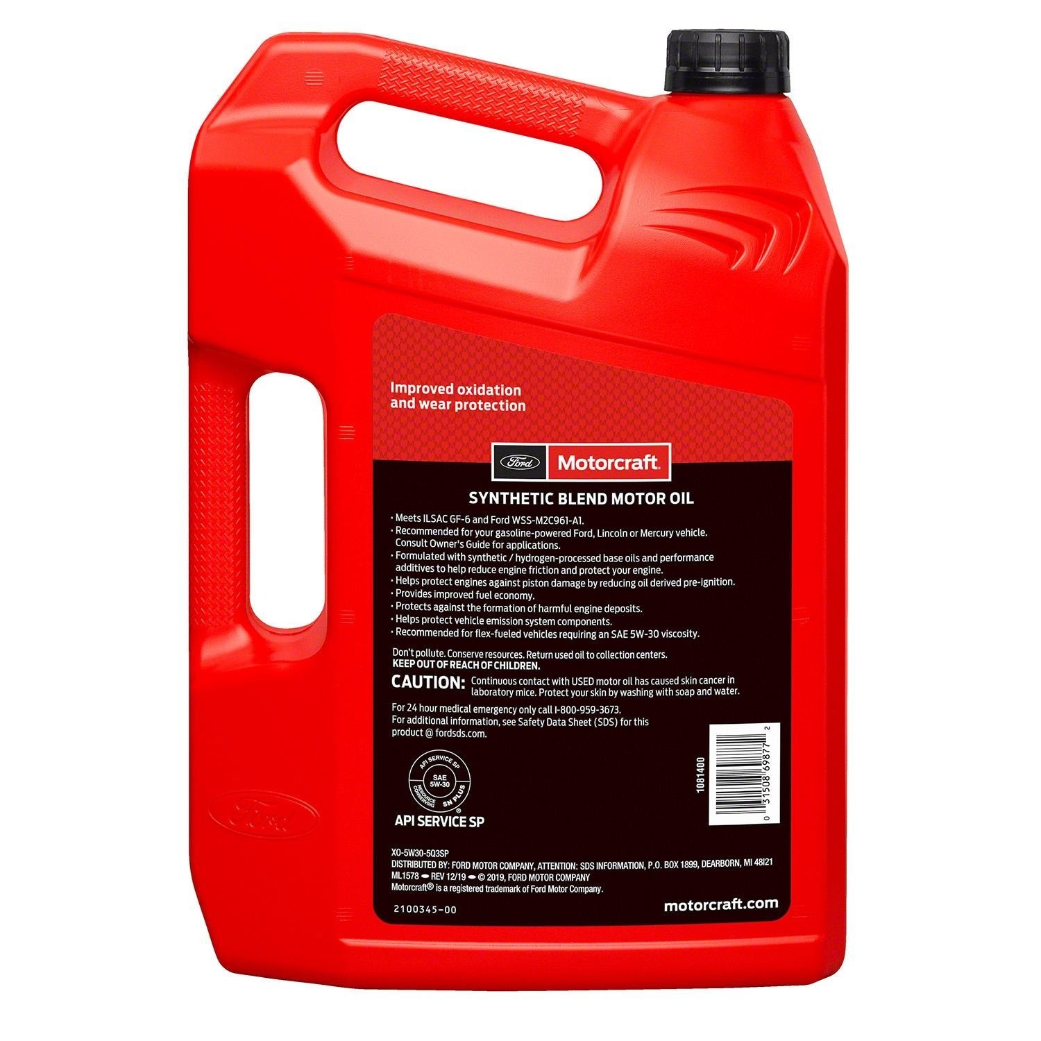 (2 pack) Motorcraft SAE 5W-30 Synthetic Blend Motor Oil 5 Quarts,free ship