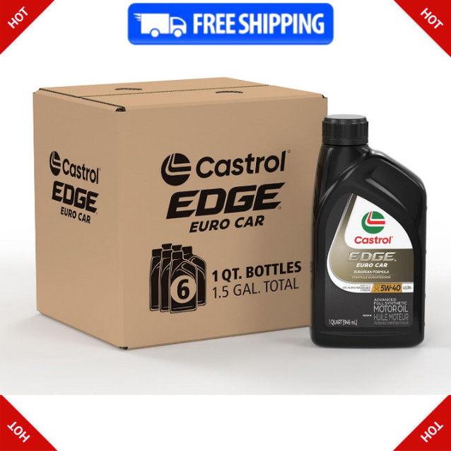 Castrol Edge Euro 5W-40 A3/B4 Advanced Full Synthetic Motor Oil,1 Qt,Pack of 6