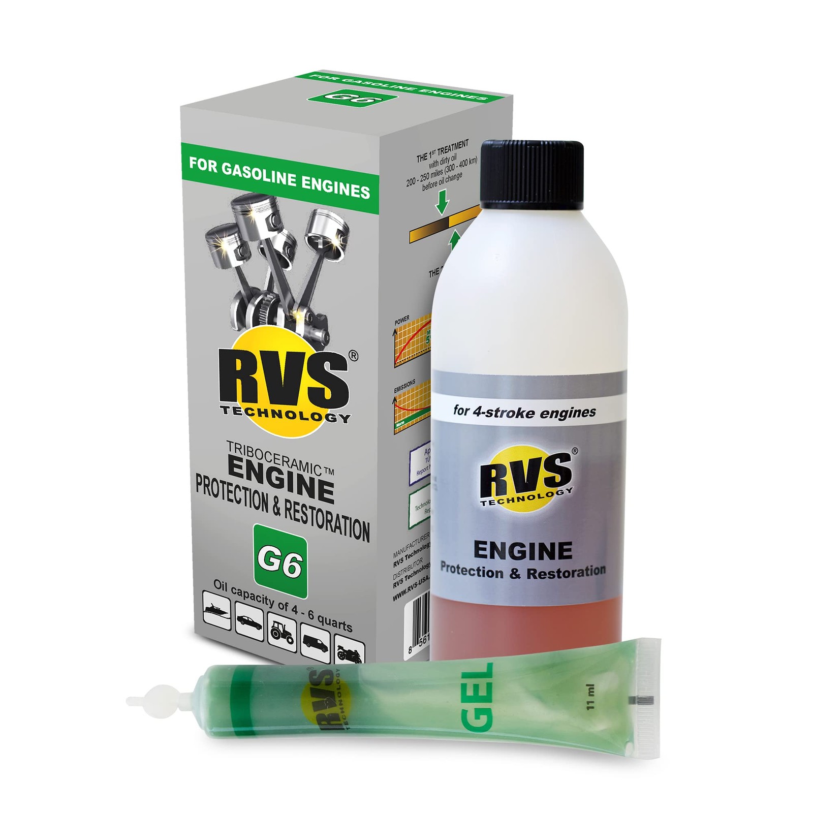 G6 Engine oil Treatment; For Gasoline Engines with a 6 Qts