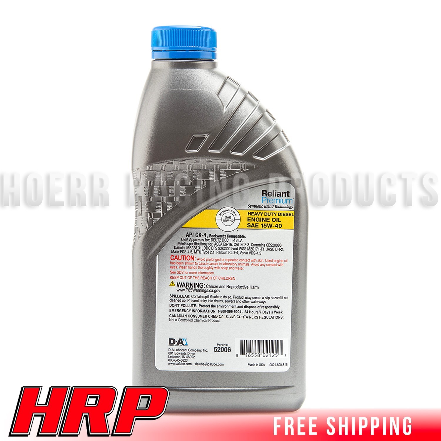 D-A Lubricant 52006, Reliant Premium Diesel Engine Oil SAE 15W-40, 1 Quart