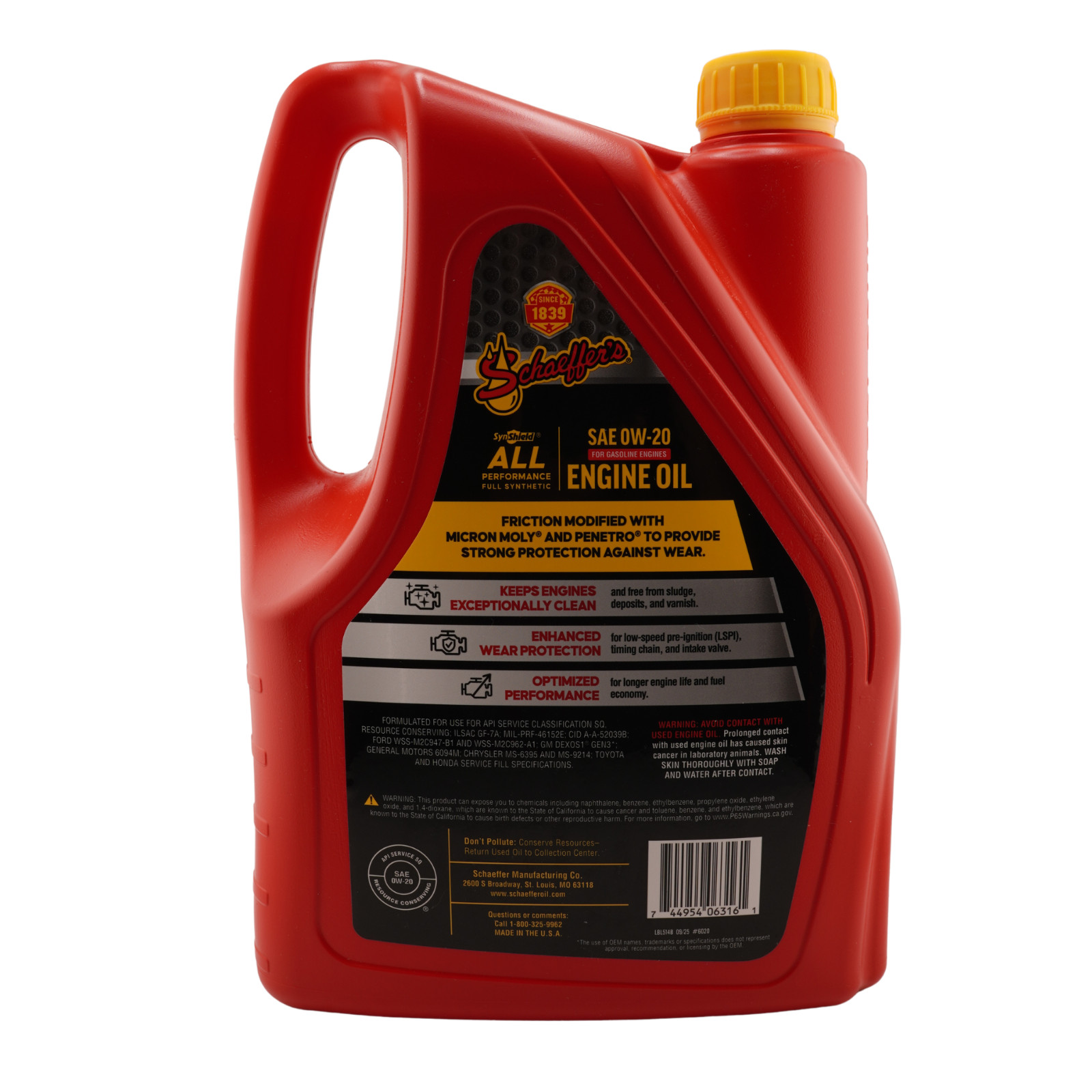 Schaeffer’s 6020 SynShield Performance Full Synthetic 0W-20 Oil, 1 Gal. – 2 Pack