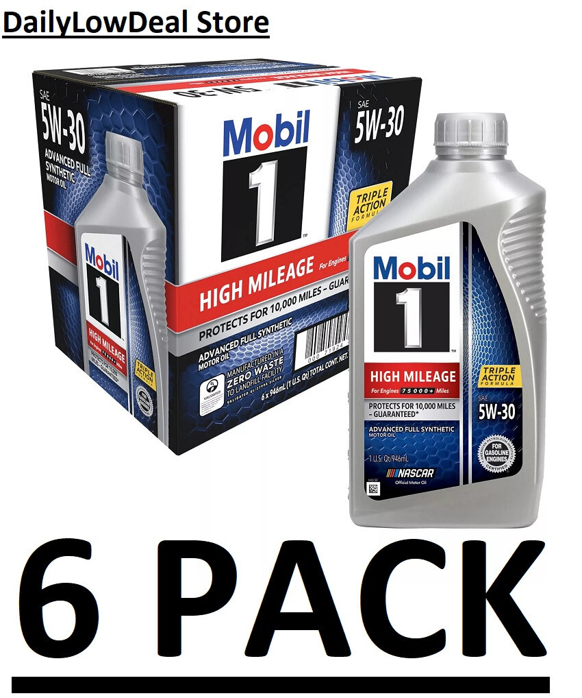 6 PACK – Mobil 1 5W-30 High Mileage Advanced Full Synthetic Motor Oil 1-quart