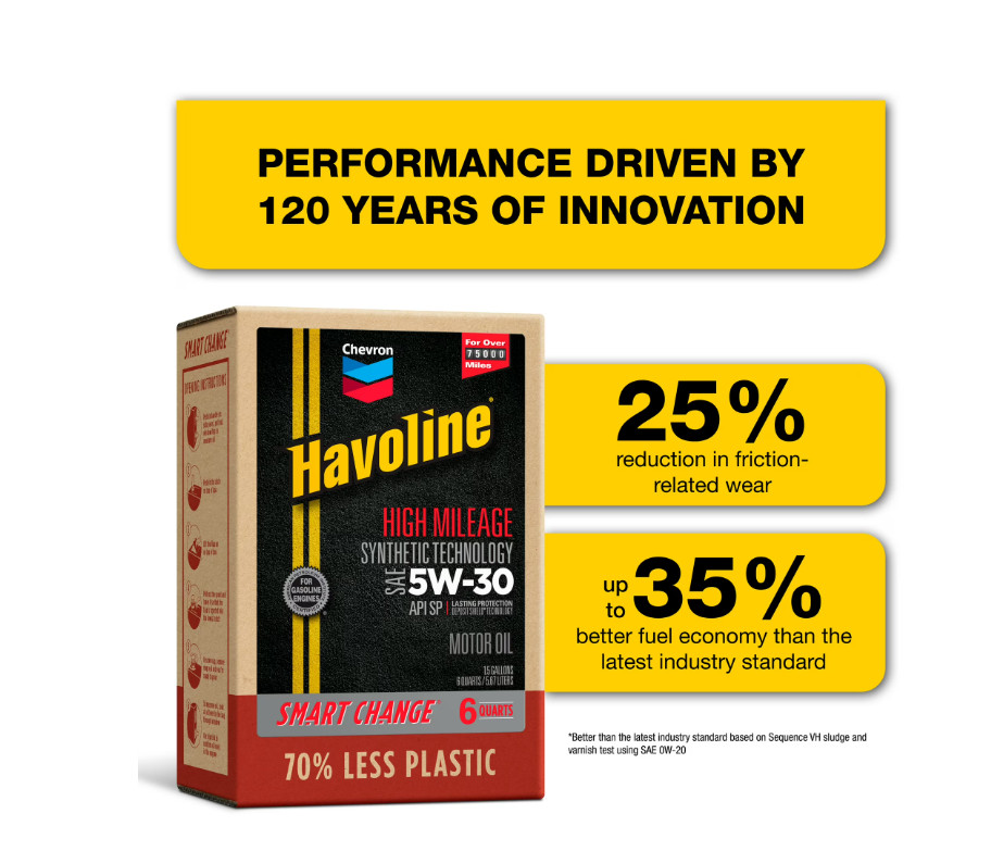 Chevron Havoline High Mileage Synthetic Technology Motor Oil 5W-30, 6 Quart