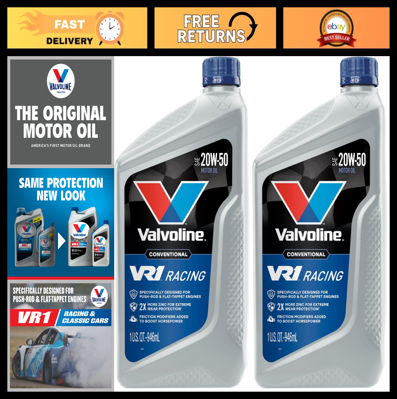 High-Performance 20W-50 Racing Motor Oil – 1 QT (Pack of 2) for Engines