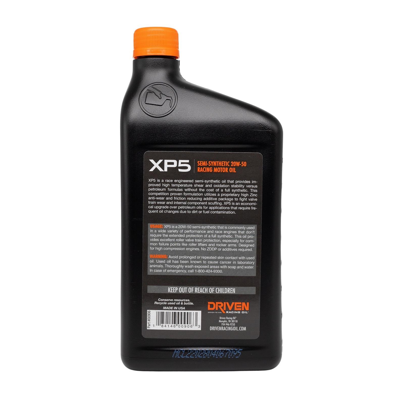 Driven Racing Oil 00906 XP5 Synthetic Blend 20W50 Motor Oil, 12qt