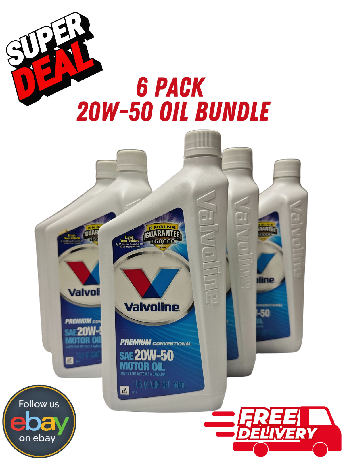6 Pack Valvoline 20W-50 Premium Conventional Motor Oil (822344)