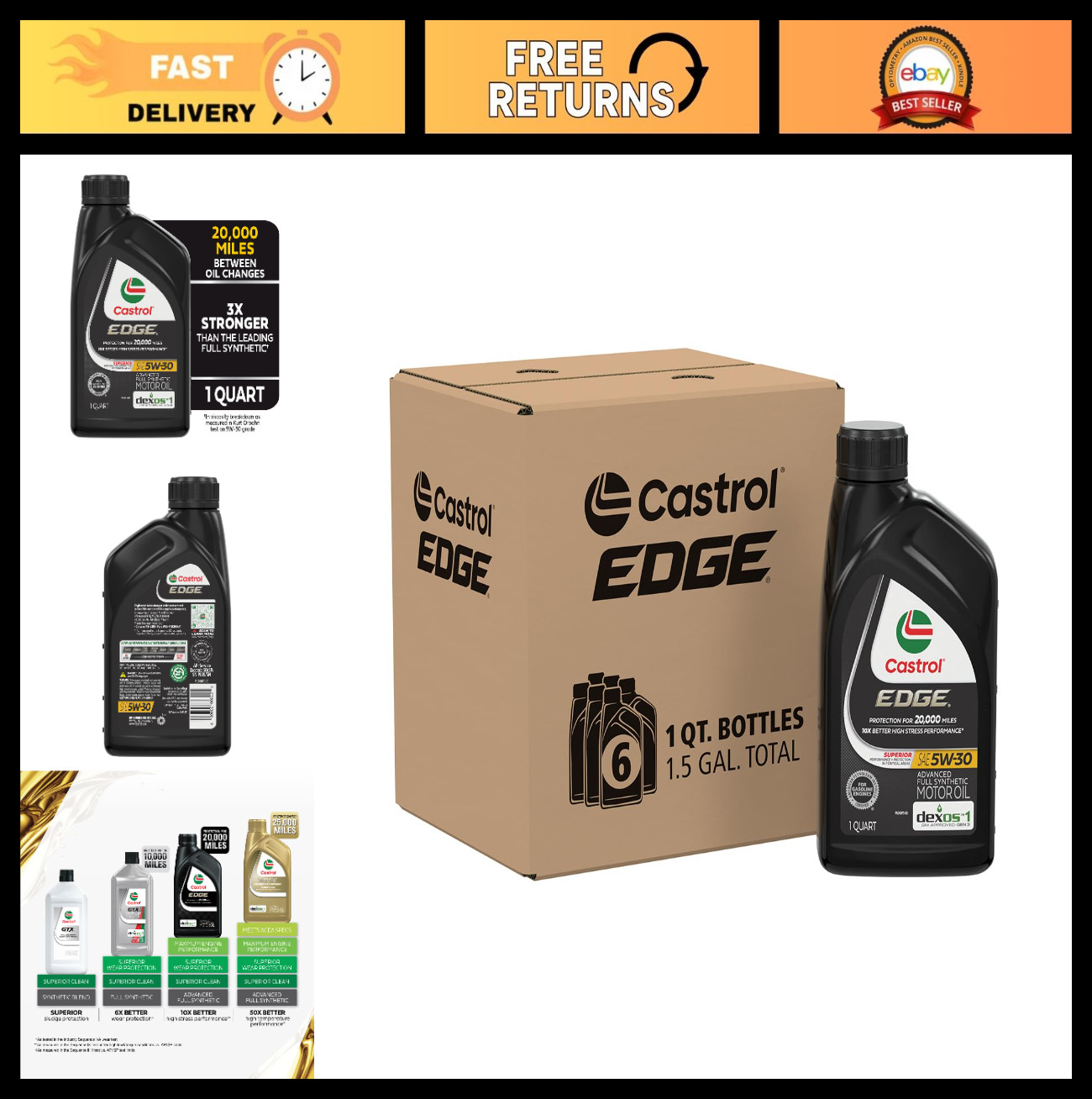 Advanced Full Synthetic Motor Oil 5W-30, 1 Quart, Pack of 6 – High Performance E