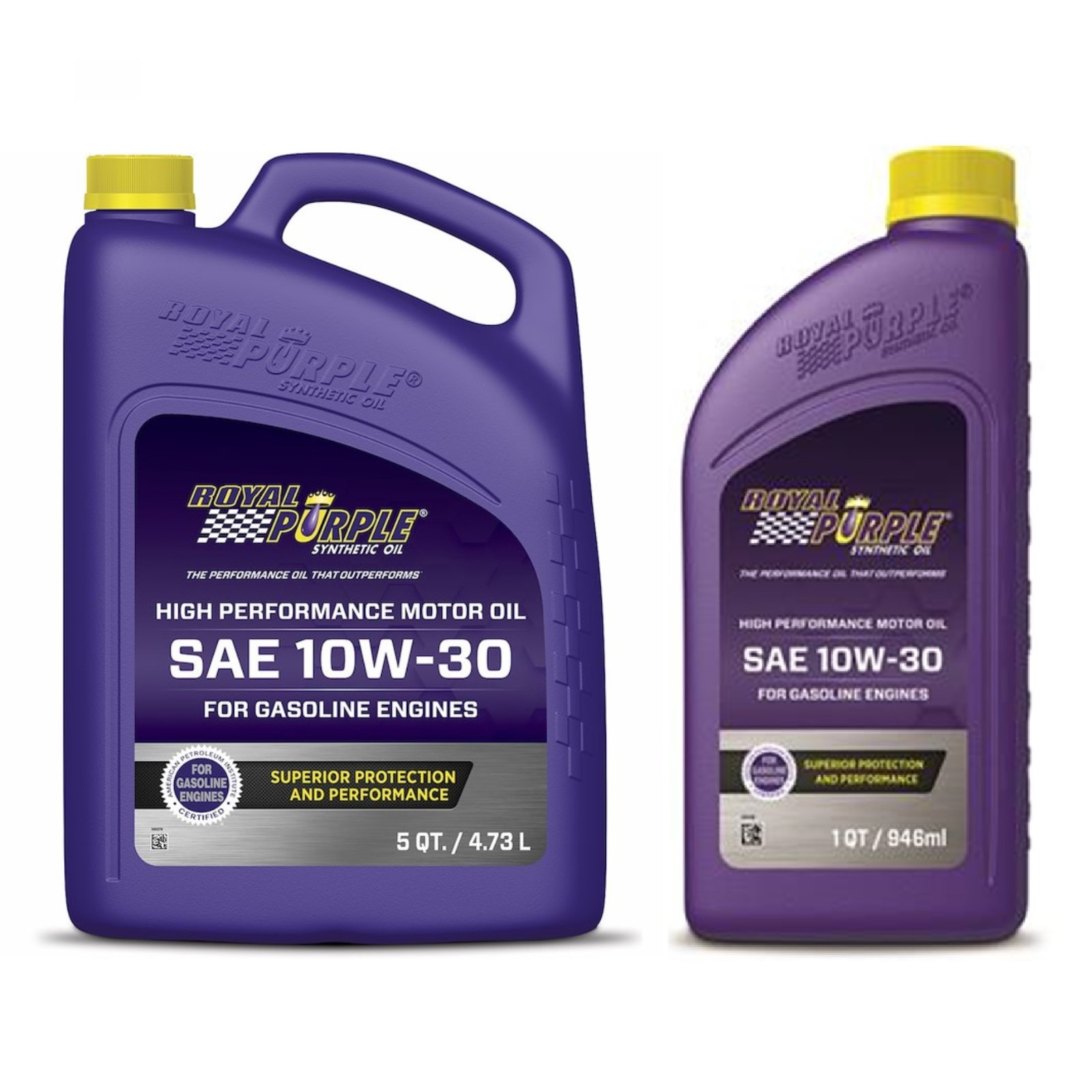 Royal Purple Multi-Grade 10W-30 High Performance Motor Oil 5 Qt Jug & Qt Bottle