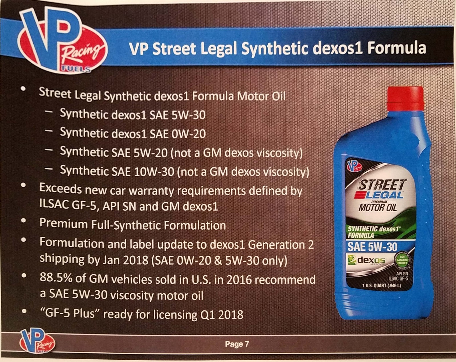 5 Quart Pack of VP Racing Lubricants 5W30 Steet Legal Synthetic Dexos1 Motor Oil